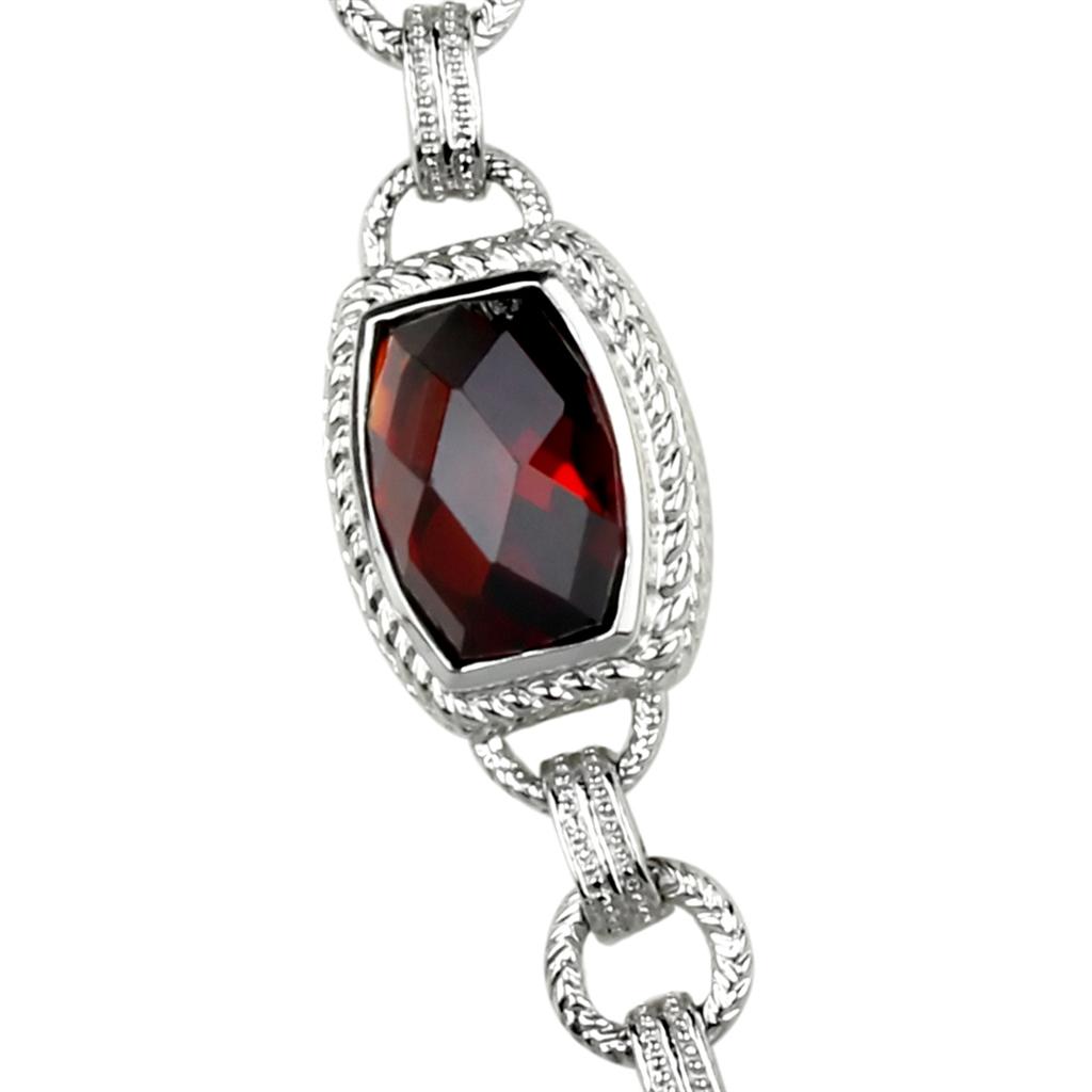 MALOS877 - Rhodium 925 Sterling Silver Necklace with AAA Grade CZ  in Garnet