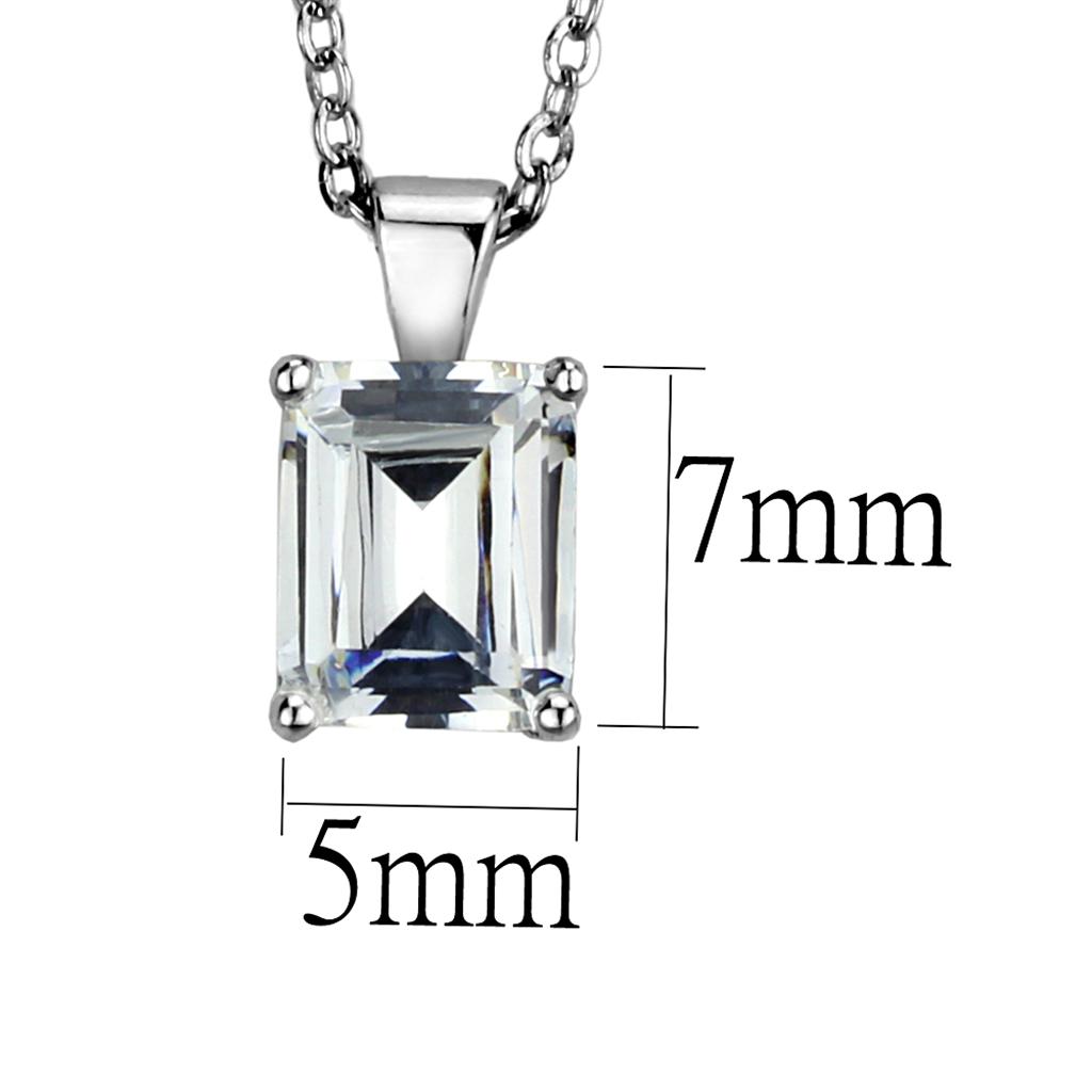 MALOS896 - Rhodium 925 Sterling Silver Chain Pendant with AAA Grade CZ  in Clear