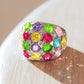 MALeanna Cocktail Ring - Rhodium Brass, AAA CZ , Multi Color - 7X150
