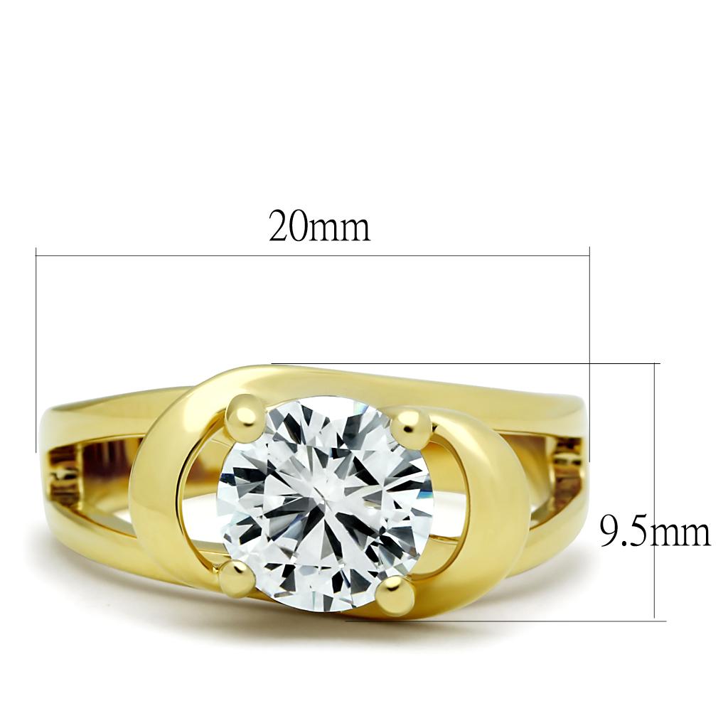 MATK066G - IP Gold(Ion Plating) Stainless Steel Ring with AAA Grade CZ  in Clear