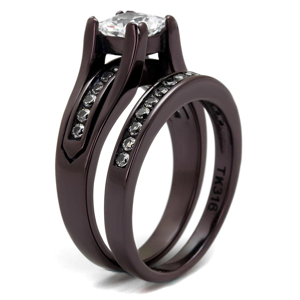 MATK0W383DC - IP Dark Brown (IP coffee) Stainless Steel Ring with AAA Grade CZ  in Clear