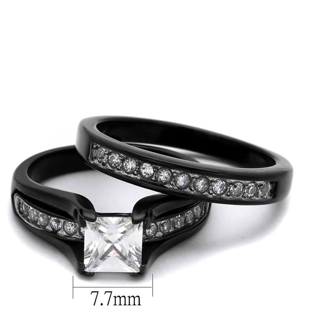MATK0W383J - Two-Tone IP Black Stainless Steel Ring with AAA Grade CZ  in Clear
