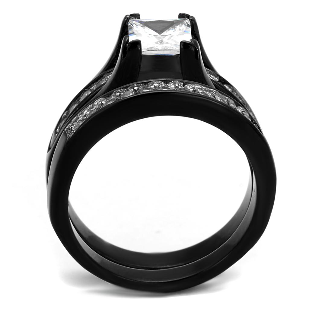 MATK0W383J - Two-Tone IP Black Stainless Steel Ring with AAA Grade CZ  in Clear