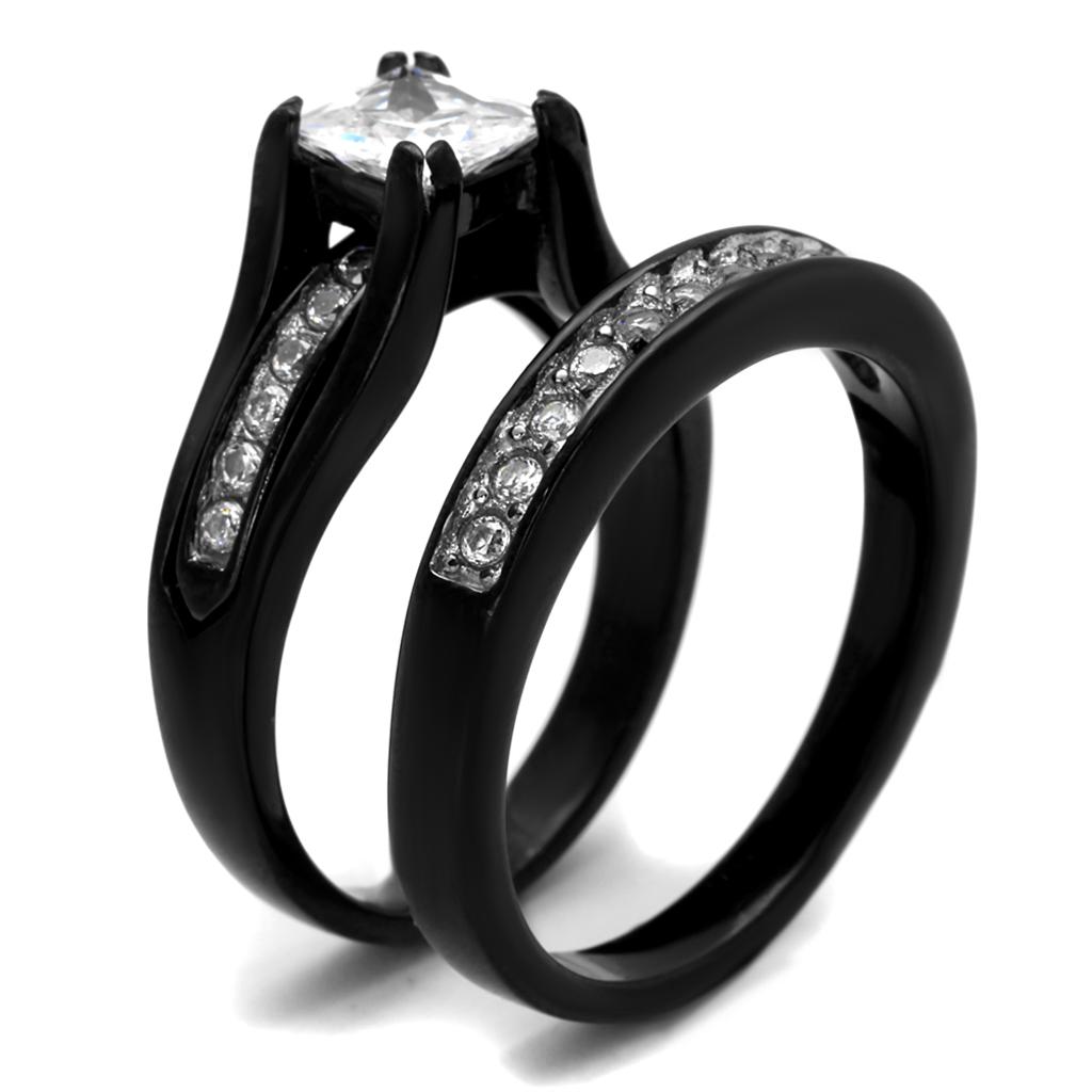 MATK0W383J - Two-Tone IP Black Stainless Steel Ring with AAA Grade CZ  in Clear