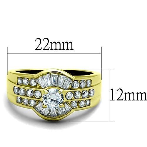 MATK10528G - IP Gold(Ion Plating) Stainless Steel Ring with AAA Grade CZ  in Clear
