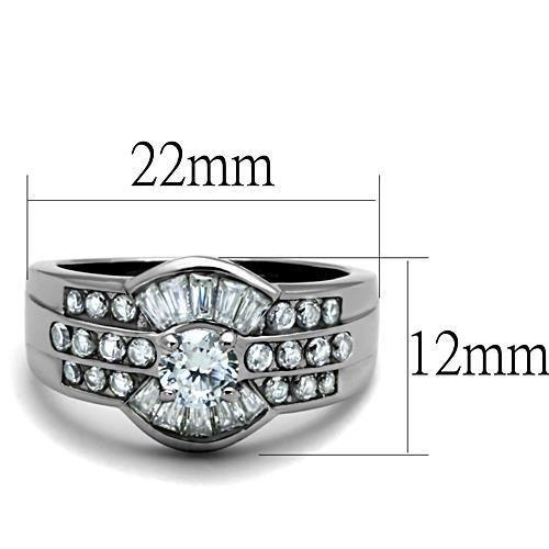 MATK10528 - High polished (no plating) Stainless Steel Ring with AAA Grade CZ  in Clear