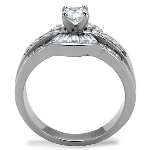 MATK10528 - High polished (no plating) Stainless Steel Ring with AAA Grade CZ  in Clear