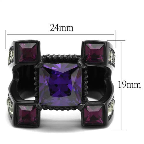 MATK1072J - IP Black(Ion Plating) Stainless Steel Ring with AAA Grade CZ  in Amethyst