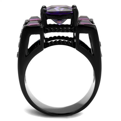 MATK1072J - IP Black(Ion Plating) Stainless Steel Ring with AAA Grade CZ  in Amethyst
