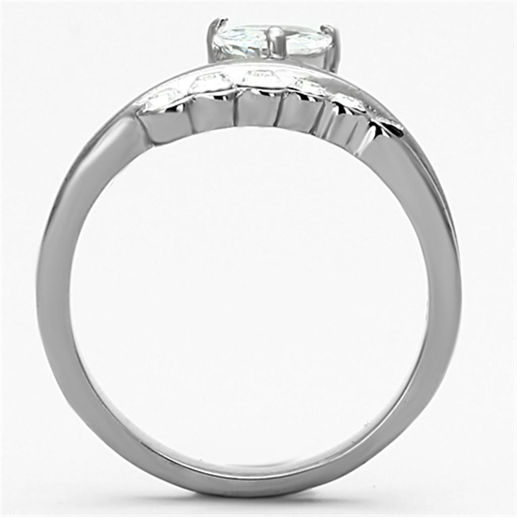 MATK1080 - High polished (no plating) Stainless Steel Ring with AAA Grade CZ  in Clear