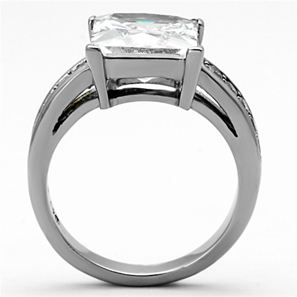 MATK1081 - High polished (no plating) Stainless Steel Ring with AAA Grade CZ  in Clear