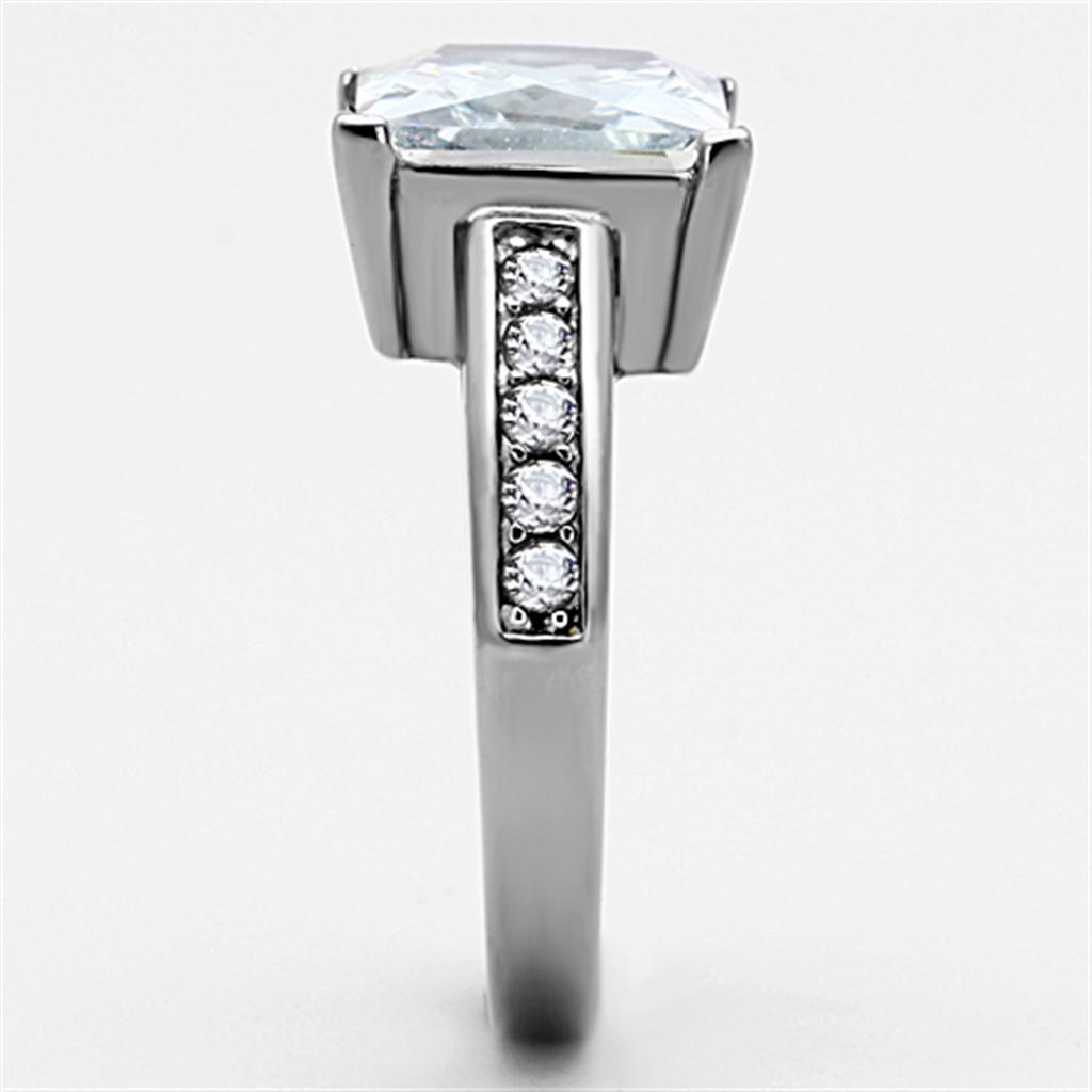 MATK1081 - High polished (no plating) Stainless Steel Ring with AAA Grade CZ  in Clear