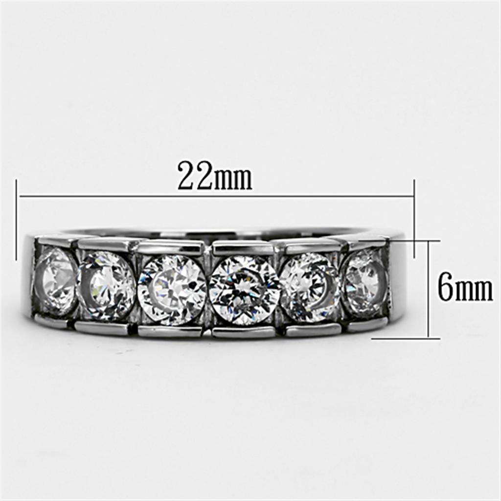 MATK1082 - High polished (no plating) Stainless Steel Ring with AAA Grade CZ  in Clear