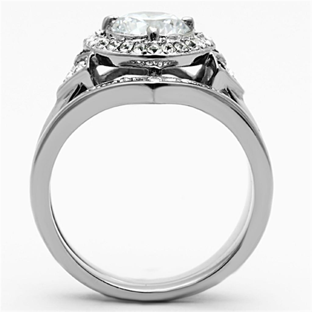 MATK1087 - High polished (no plating) Stainless Steel Ring with AAA Grade CZ  in Clear