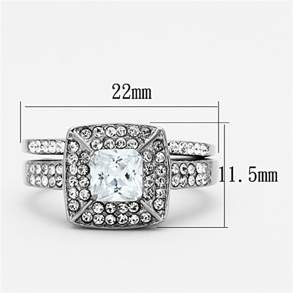 MATK1088 - High polished (no plating) Stainless Steel Ring with AAA Grade CZ  in Clear