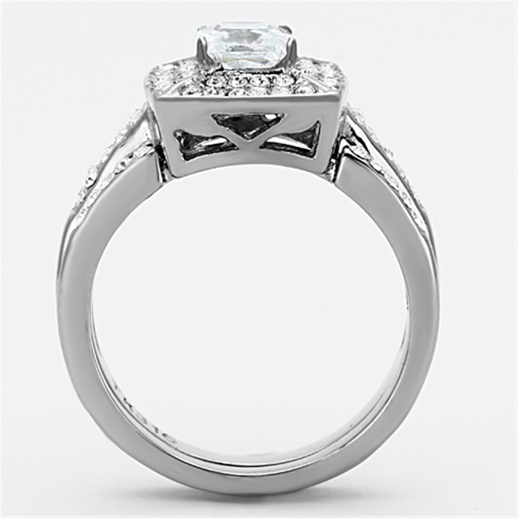 MATK1088 - High polished (no plating) Stainless Steel Ring with AAA Grade CZ  in Clear