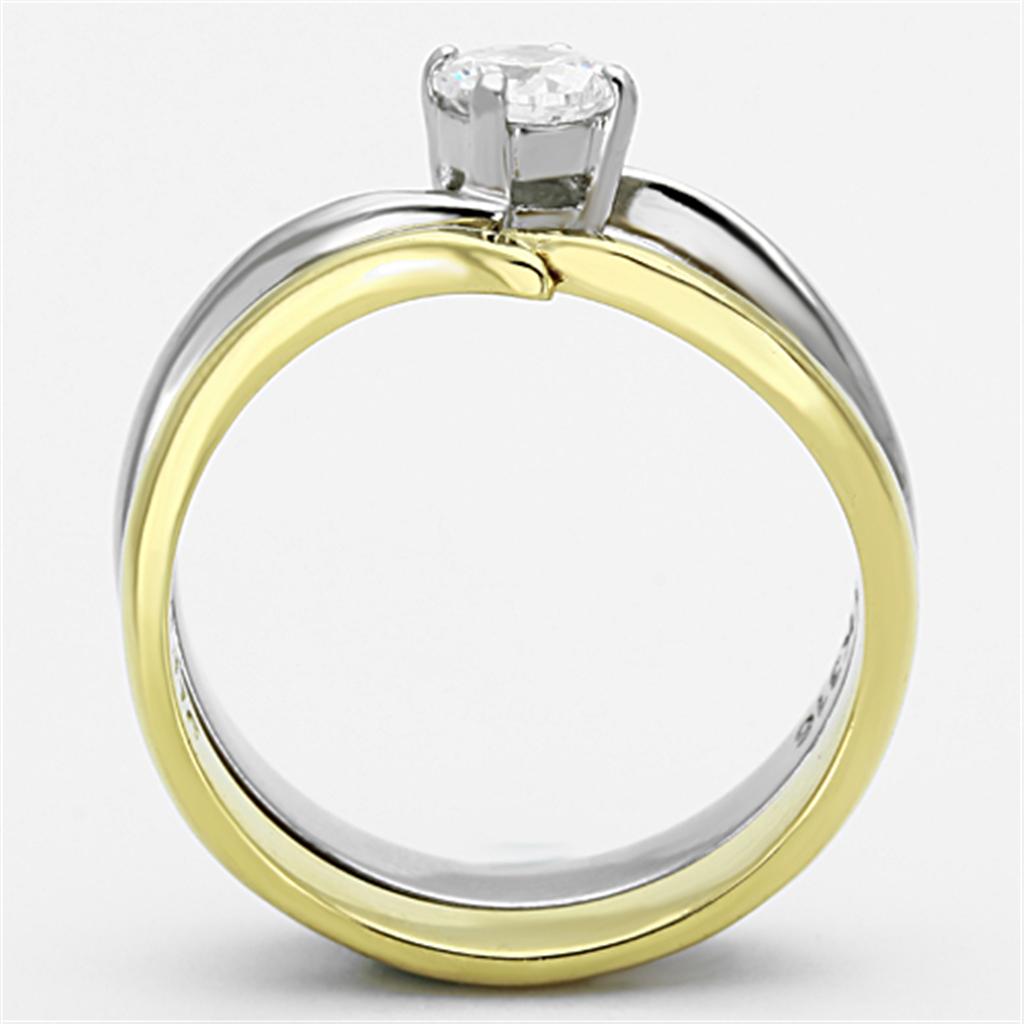 MATK1092 - Two-Tone IP Gold (Ion Plating) Stainless Steel Ring with AAA Grade CZ  in Clear