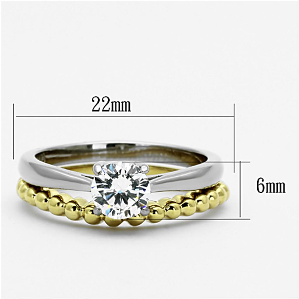 MATK1093 - Two-Tone IP Gold (Ion Plating) Stainless Steel Ring with AAA Grade CZ  in Clear