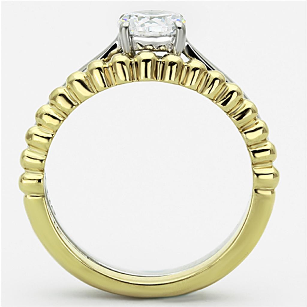 MATK1093 - Two-Tone IP Gold (Ion Plating) Stainless Steel Ring with AAA Grade CZ  in Clear