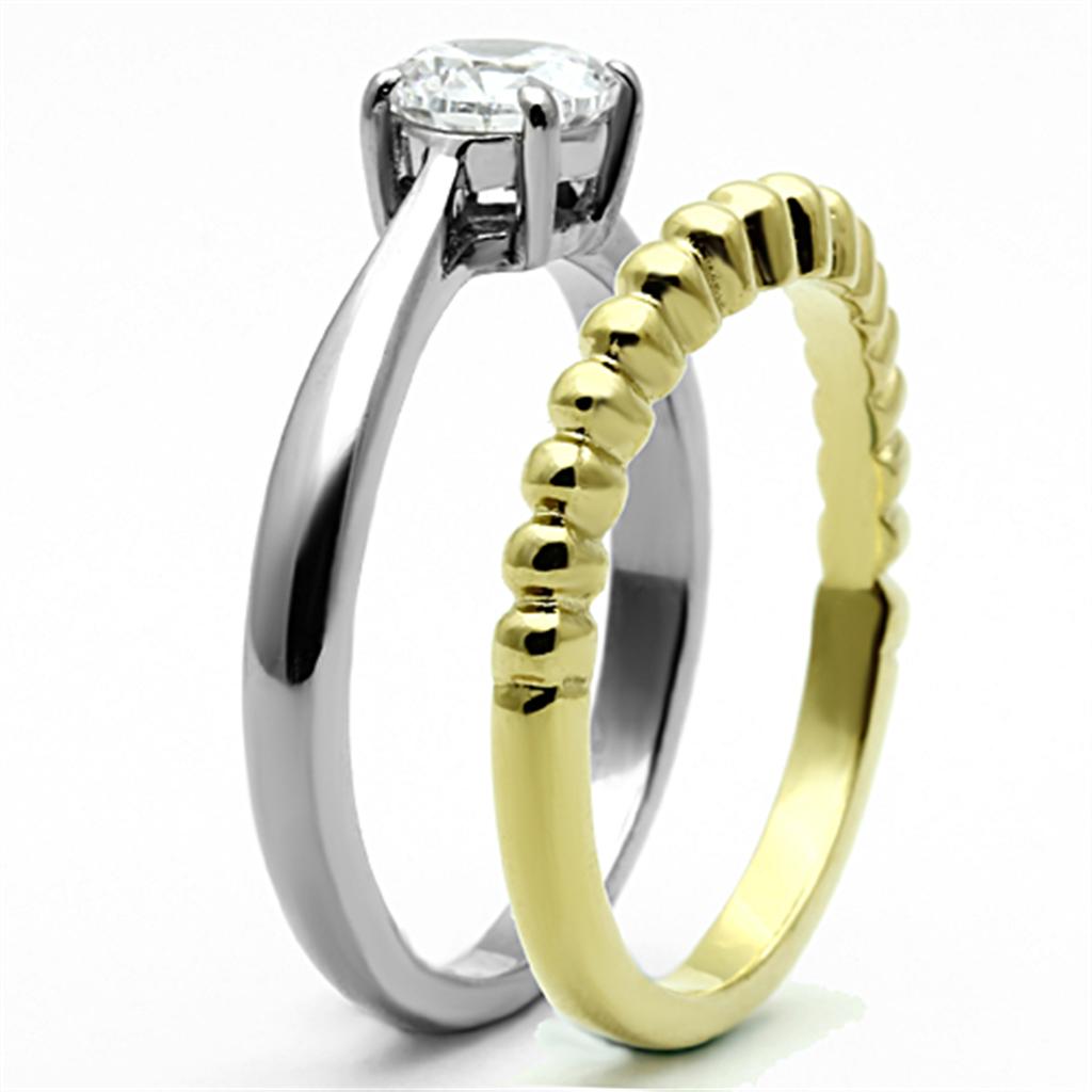 MATK1093 - Two-Tone IP Gold (Ion Plating) Stainless Steel Ring with AAA Grade CZ  in Clear