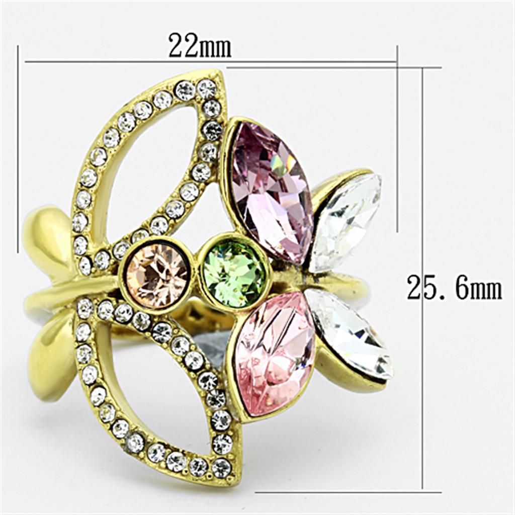 MATK1100 - IP Gold(Ion Plating) Stainless Steel Ring with Top Grade Crystal  in Multi Color