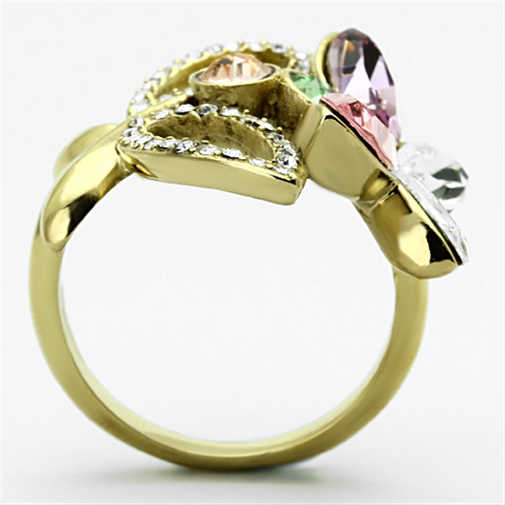 MATK1100 - IP Gold(Ion Plating) Stainless Steel Ring with Top Grade Crystal  in Multi Color