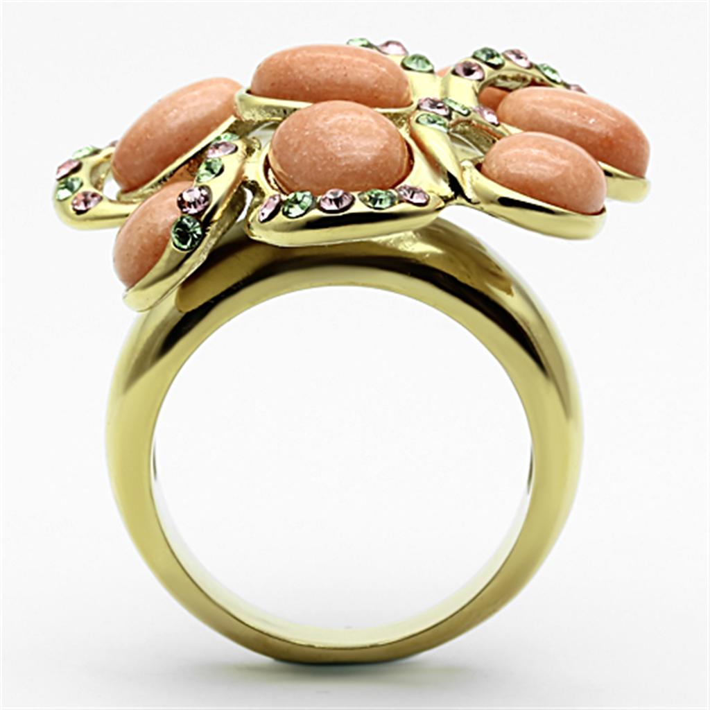 MATK1102 - IP Gold(Ion Plating) Stainless Steel Ring with Synthetic Coral in Orange