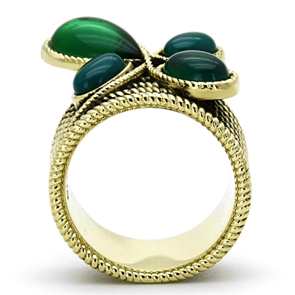 MATK1104 - IP Gold(Ion Plating) Stainless Steel Ring with Synthetic Synthetic Glass in Emerald
