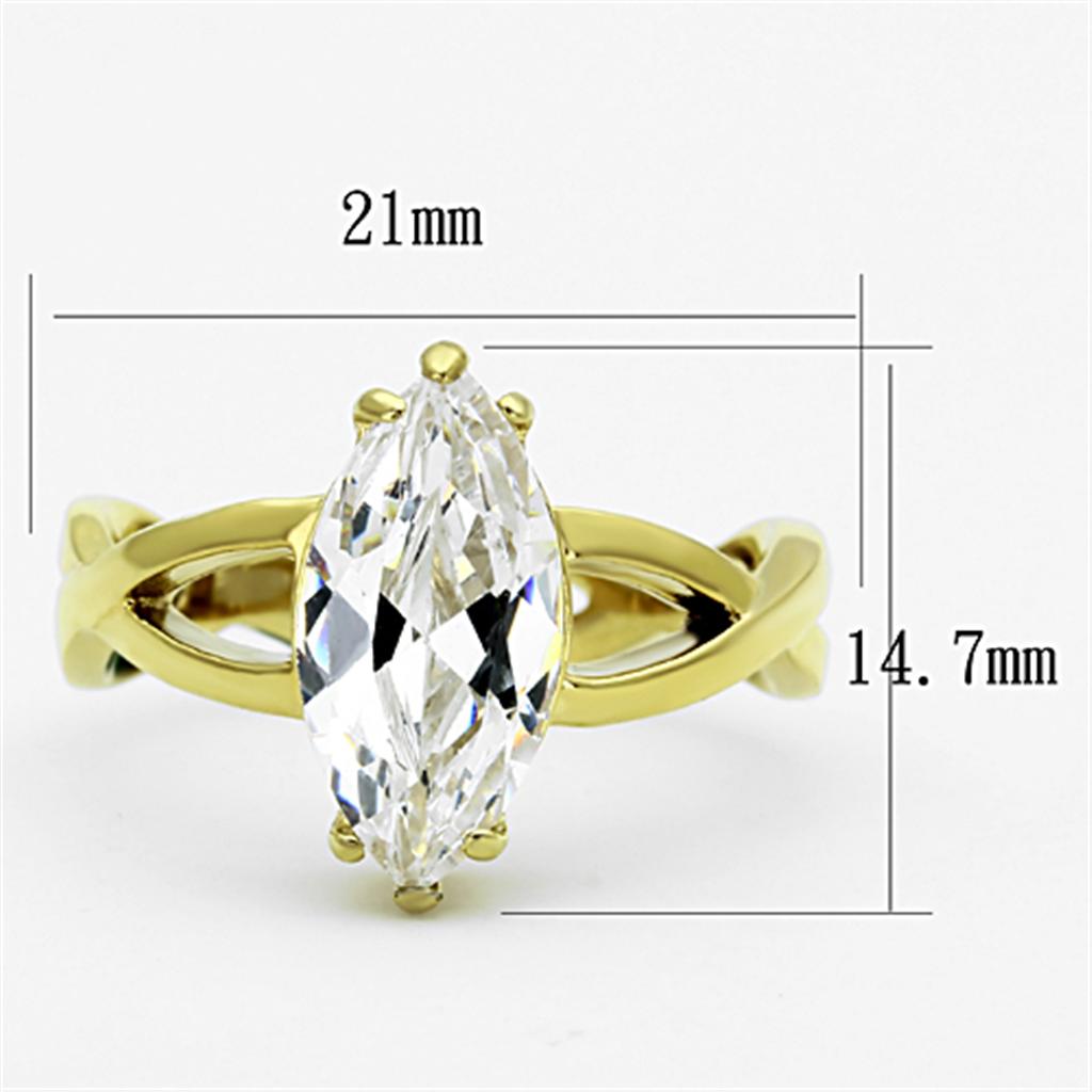 MATK1106 - IP Gold(Ion Plating) Stainless Steel Ring with AAA Grade CZ  in Clear