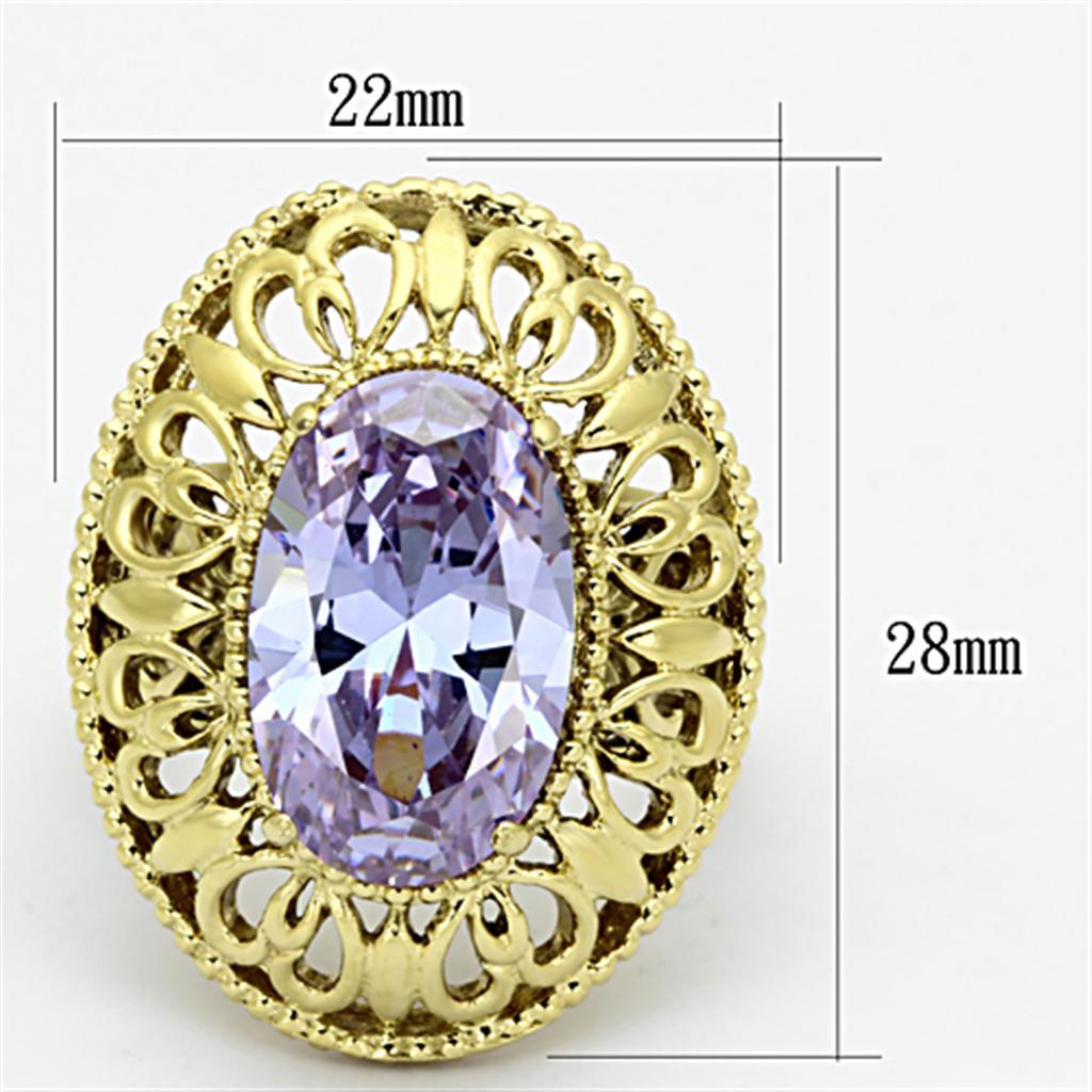 MATK1110 - IP Gold(Ion Plating) Stainless Steel Ring with AAA Grade CZ  in Light Amethyst