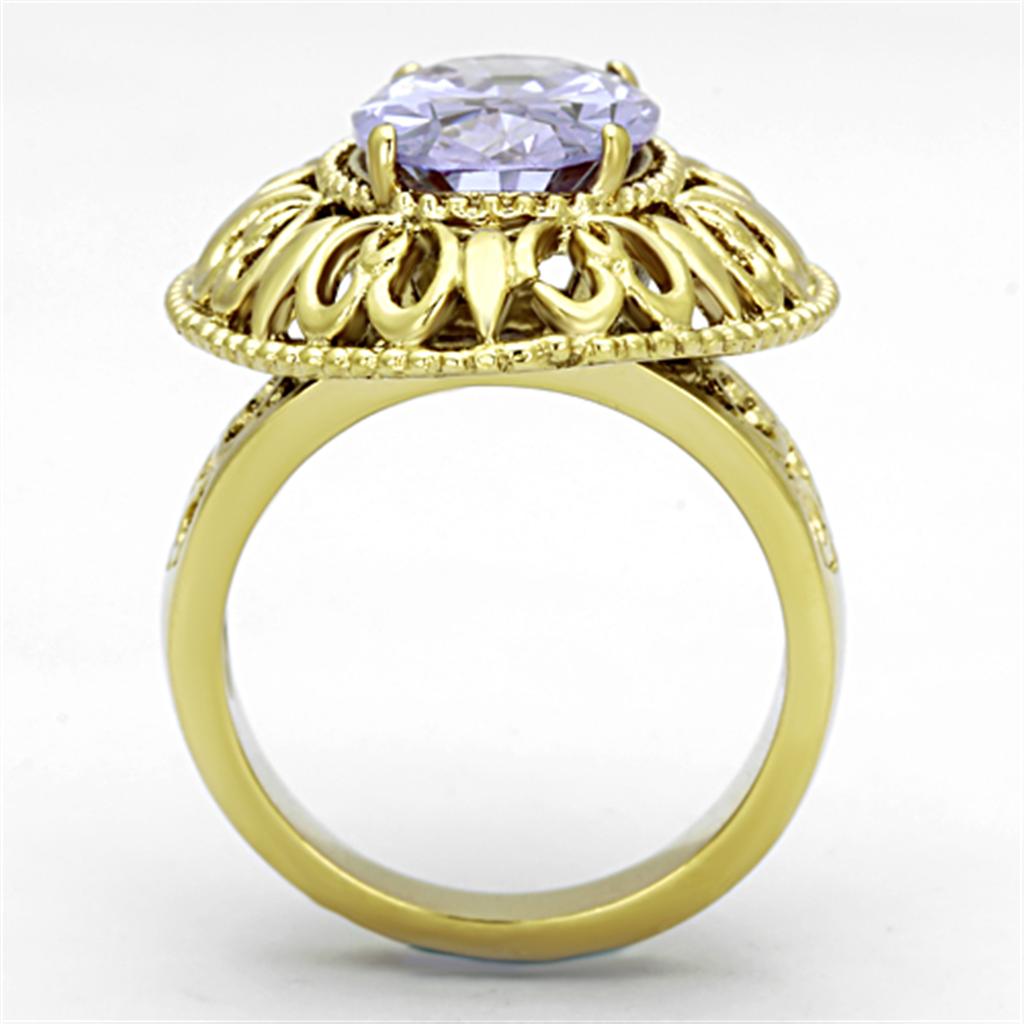 MATK1110 - IP Gold(Ion Plating) Stainless Steel Ring with AAA Grade CZ  in Light Amethyst