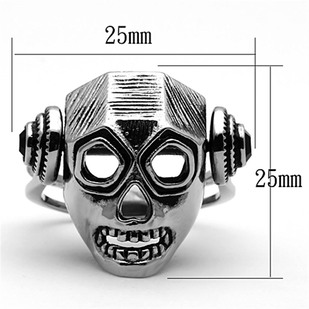 MATK1115 - High polished (no plating) Stainless Steel Ring with Top Grade Crystal  in Jet