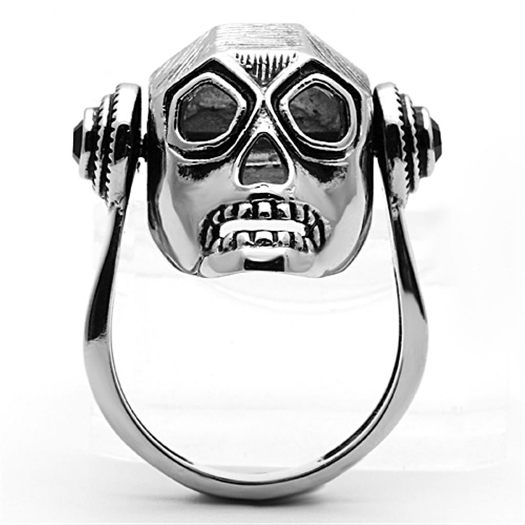 MATK1115 - High polished (no plating) Stainless Steel Ring with Top Grade Crystal  in Jet