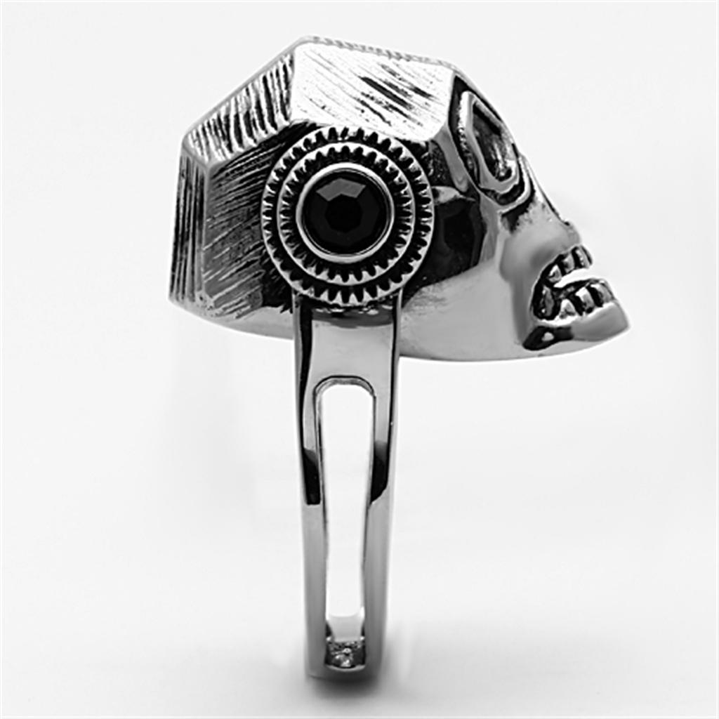MATK1115 - High polished (no plating) Stainless Steel Ring with Top Grade Crystal  in Jet