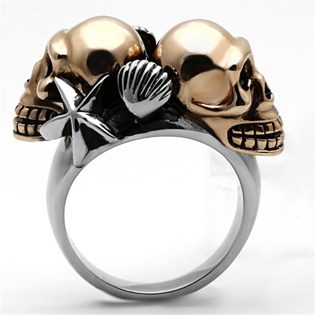 MATK1119 - Two-Tone IP Rose Gold Stainless Steel Ring with Epoxy  in Jet