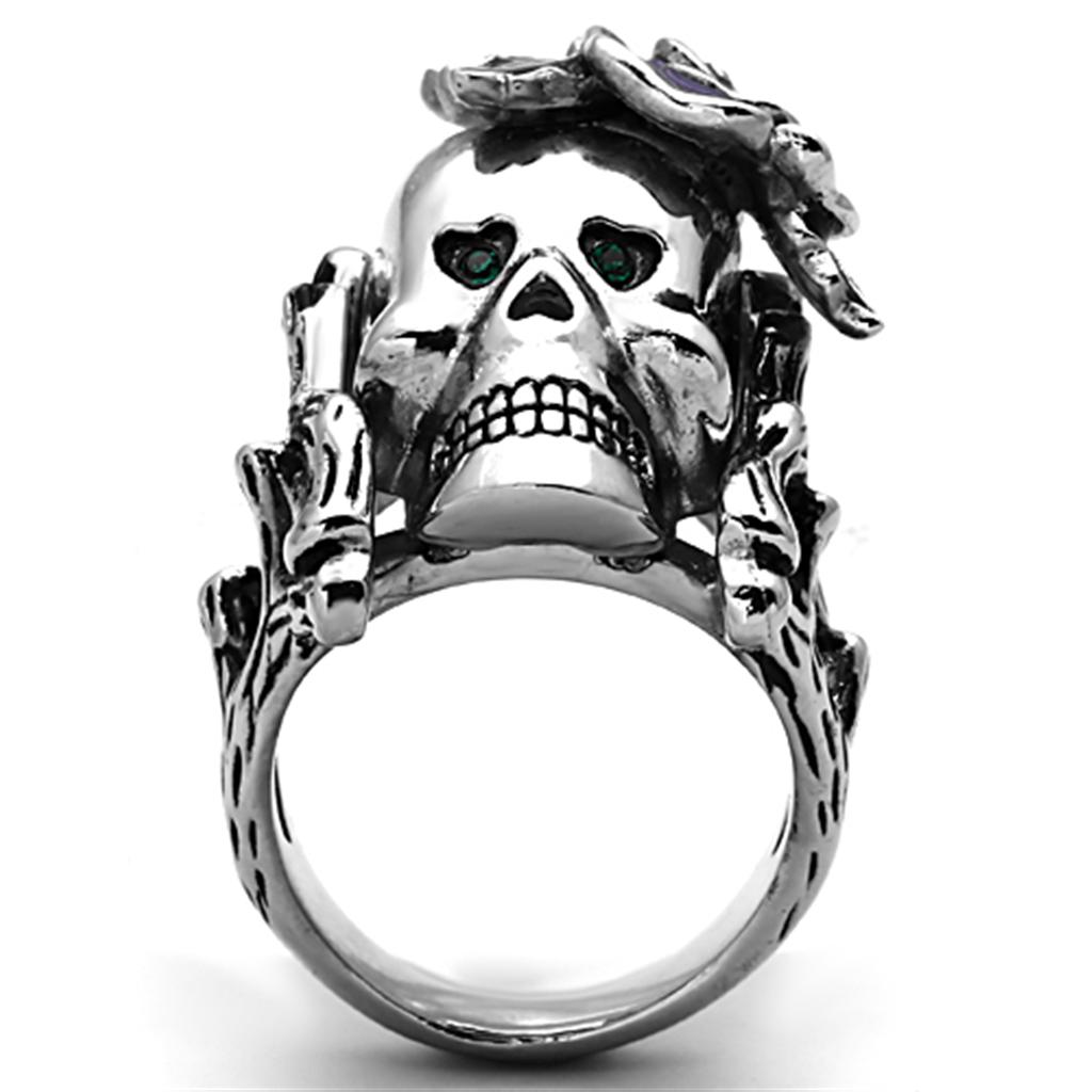 MATK1122 - High polished (no plating) Stainless Steel Ring with Top Grade Crystal  in Emerald