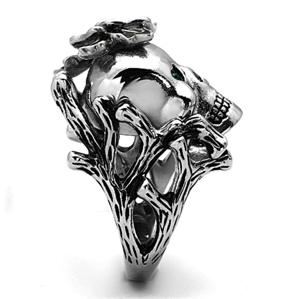 MATK1122 - High polished (no plating) Stainless Steel Ring with Top Grade Crystal  in Emerald