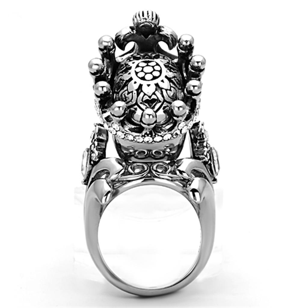 MATK1123 - High polished (no plating) Stainless Steel Ring with Top Grade Crystal  in Black Diamond