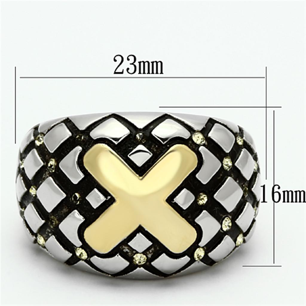 MATK1131 - Two-Tone IP Gold (Ion Plating) Stainless Steel Ring with Top Grade Crystal  in Citrine Yellow