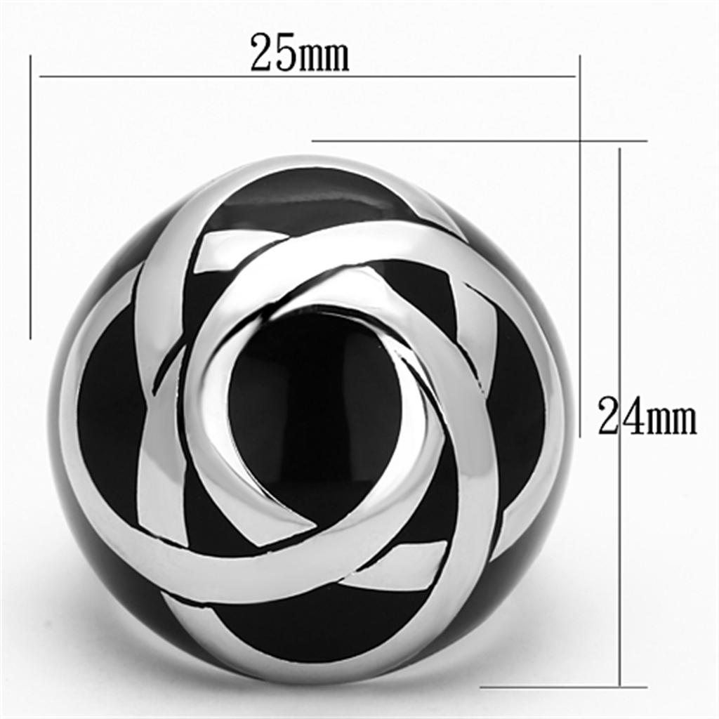MATK1133 - High polished (no plating) Stainless Steel Ring with Epoxy  in Jet