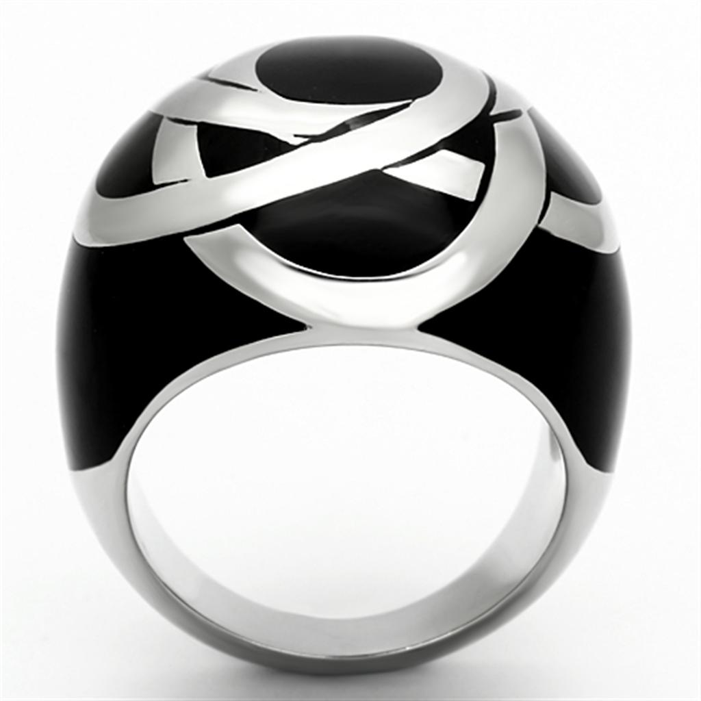 MATK1133 - High polished (no plating) Stainless Steel Ring with Epoxy  in Jet