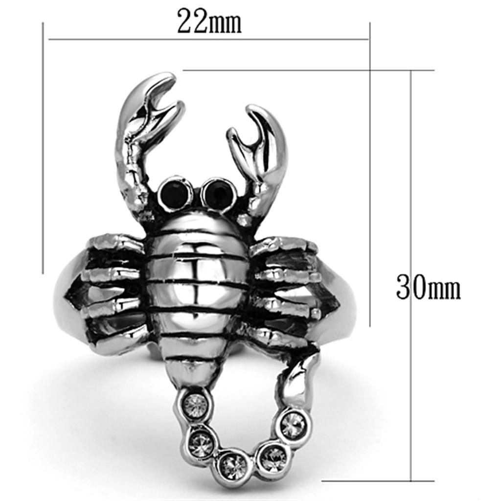 MATK1135 - High polished (no plating) Stainless Steel Ring with Top Grade Crystal  in Jet