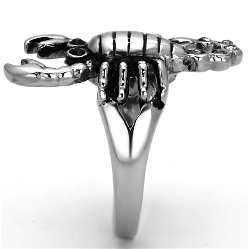 MATK1135 - High polished (no plating) Stainless Steel Ring with Top Grade Crystal  in Jet