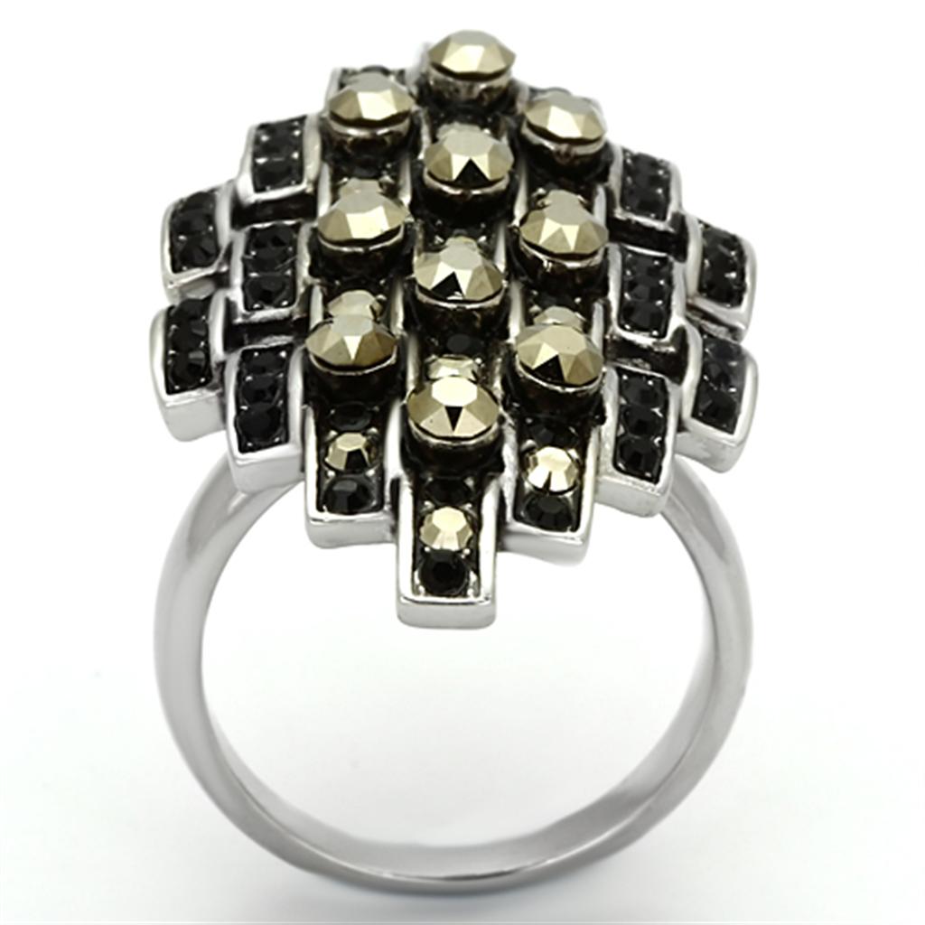 MATK1136 - High polished (no plating) Stainless Steel Ring with Top Grade Crystal  in Jet