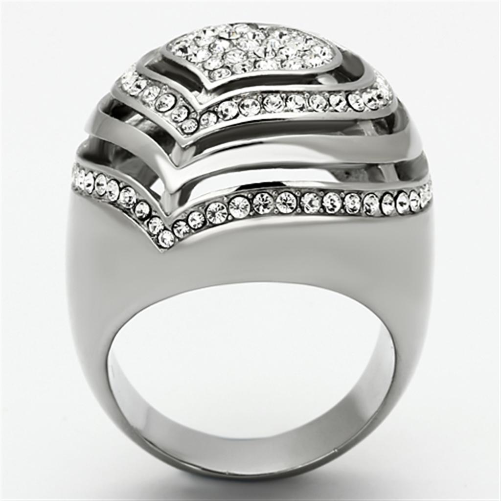 MATK1141 - High polished (no plating) Stainless Steel Ring with Top Grade Crystal  in Clear