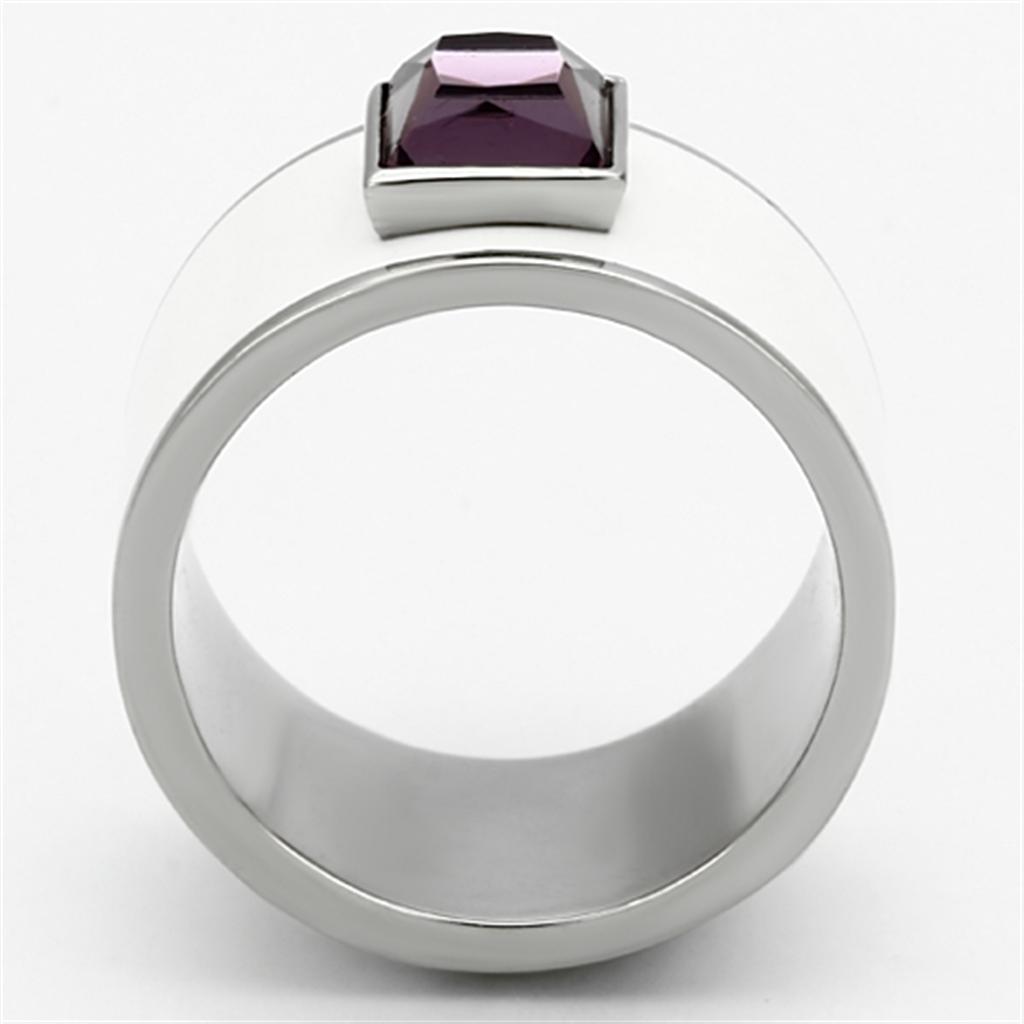 MATK1142 - High polished (no plating) Stainless Steel Ring with Synthetic Synthetic Glass in Amethyst