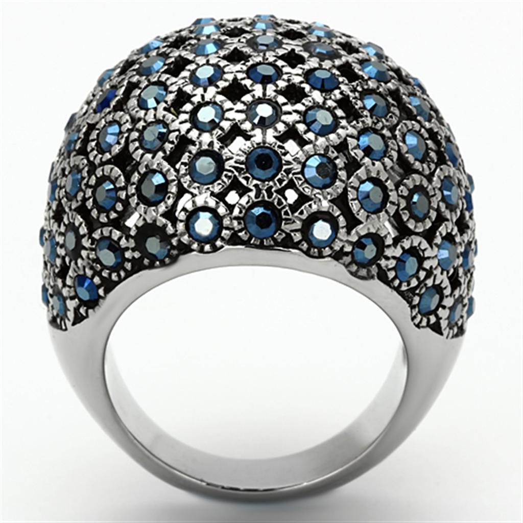 MATK1143 - High polished (no plating) Stainless Steel Ring with Top Grade Crystal  in Aquamarine AB