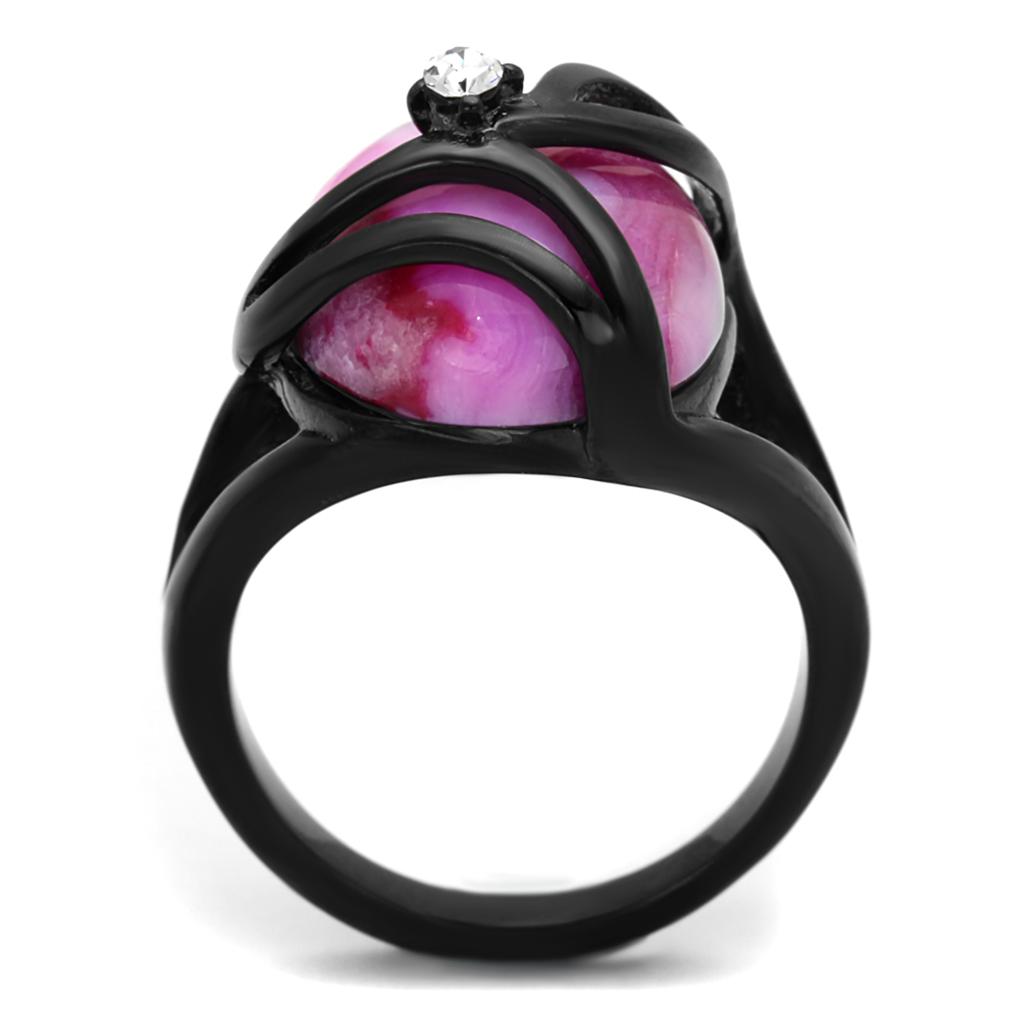 MATK1144J - IP Black(Ion Plating) Stainless Steel Ring with Synthetic Cat Eye in Fuchsia