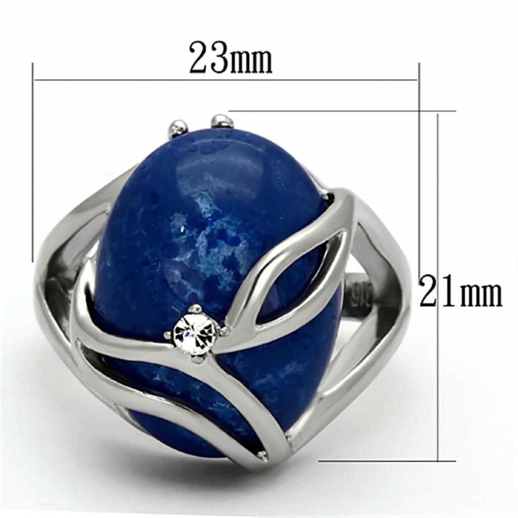 MATK1144 - High polished (no plating) Stainless Steel Ring with Synthetic Synthetic Stone in Capri Blue