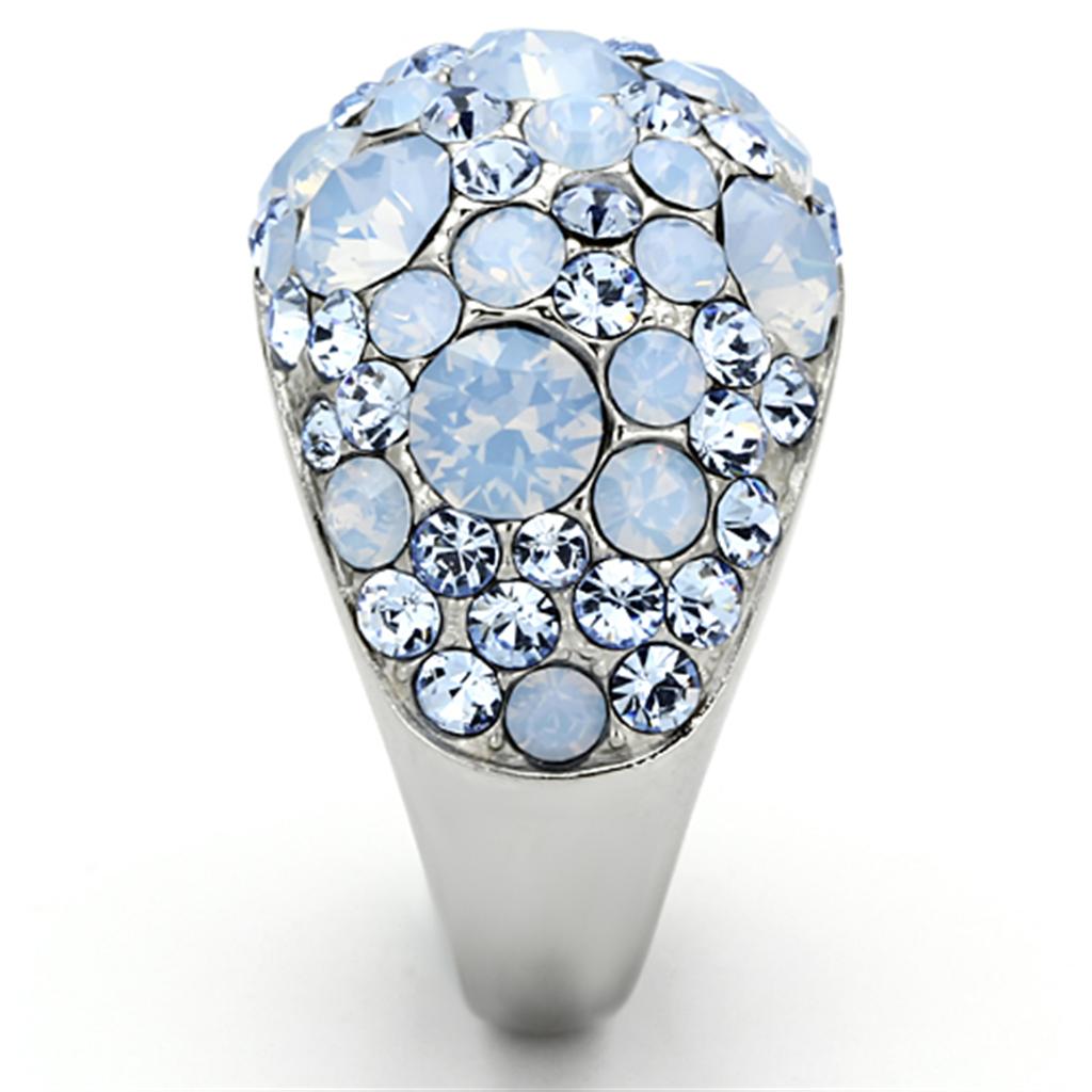MATK1147 - High polished (no plating) Stainless Steel Ring with Top Grade Crystal  in Sea Blue